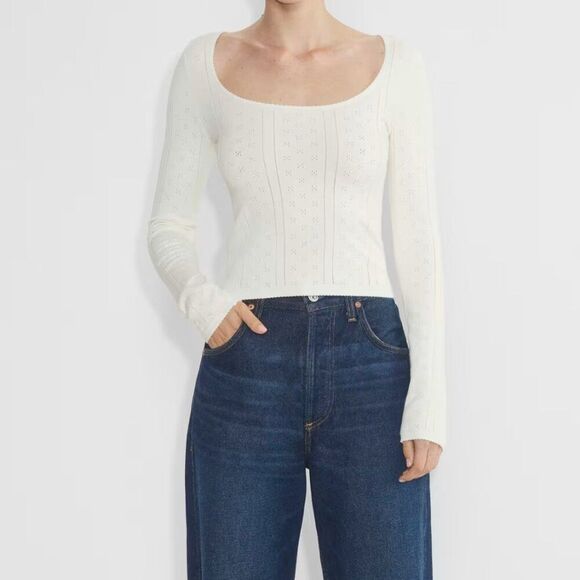 Aritzia Sunday Best Francis Pointells Sweater Light Burch White XL - Picture 1 of 6